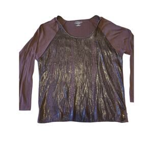 Sz 4 MAJESTIC FILATURES Paris Eggplant Silk Cashmere Snakeskin Print L/S Top